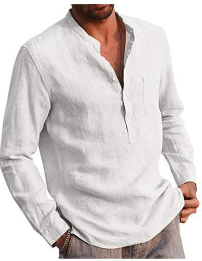 Chemise en lin pour hommes avec col Henley classique et poche poitrine Chic und Stil