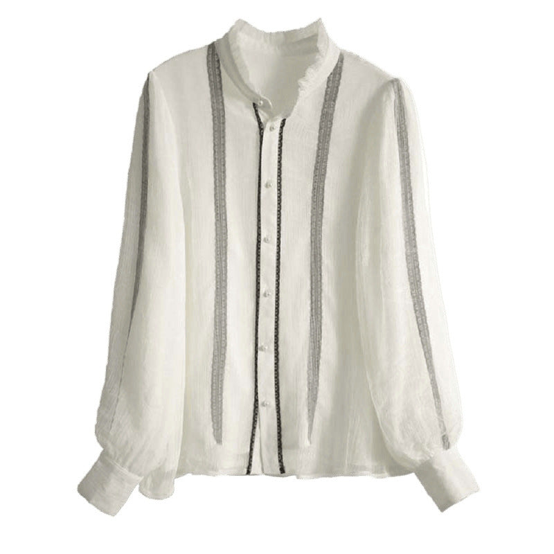 Blouse élégante à manches longues pour femmes avec col à volants et détails de boutons Chic und Stil