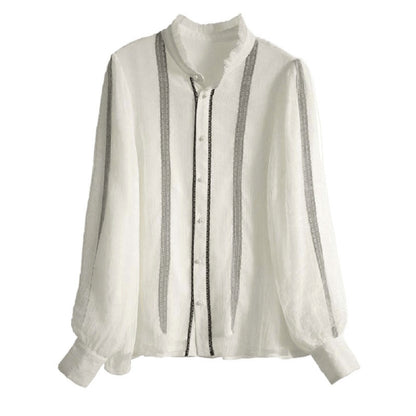 Blouse élégante à manches longues pour femmes avec col à volants et détails de boutons Chic und Stil