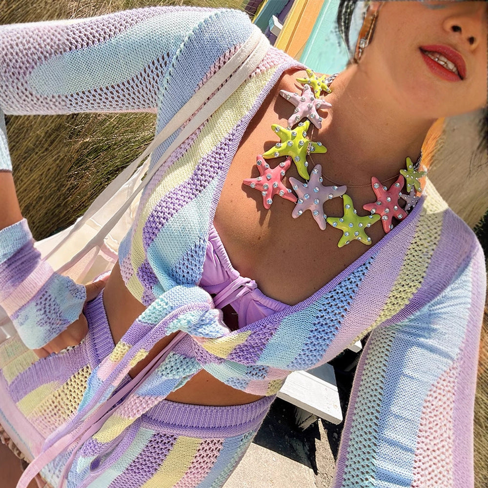 Chic and Style women's harem pants with colorful mesh design