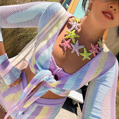 Chic and Style women's harem pants with colorful mesh design