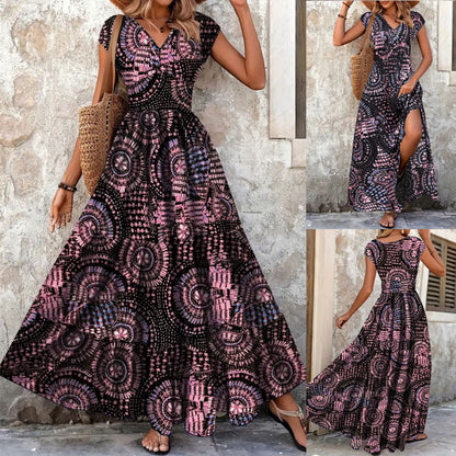 Robe Maxi pour femmes avec design floral et décolleté en V flatteur Chic und Stil