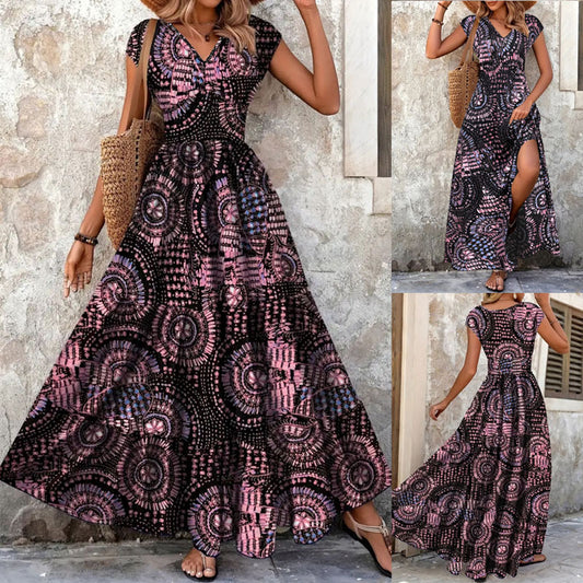 Robe Maxi pour femmes avec design floral et décolleté en V flatteur Chic und Stil