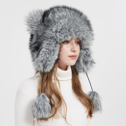 Woman Cozy Fur Hat with Ear Protection and Pompon Chic and Style