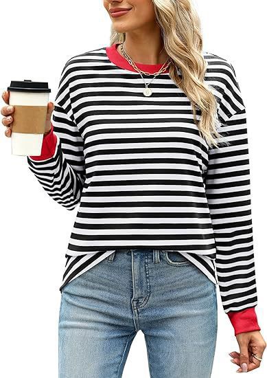Dames Pull-over rayé décontracté à col rond Chic und Stil