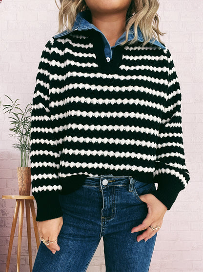 Pull en tricot pour femme avec un décolleté en V profond et un motif rayé marqué Chic und Stil