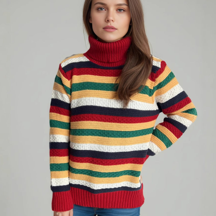 Pull à col roulé pour femmes avec des rayures colorées et une qualité de tricot haut de gamme Chic und Stil