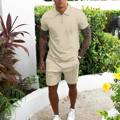 Hommes Freizeit-Zip-Up Polo et Shorts Set Chic und Stil