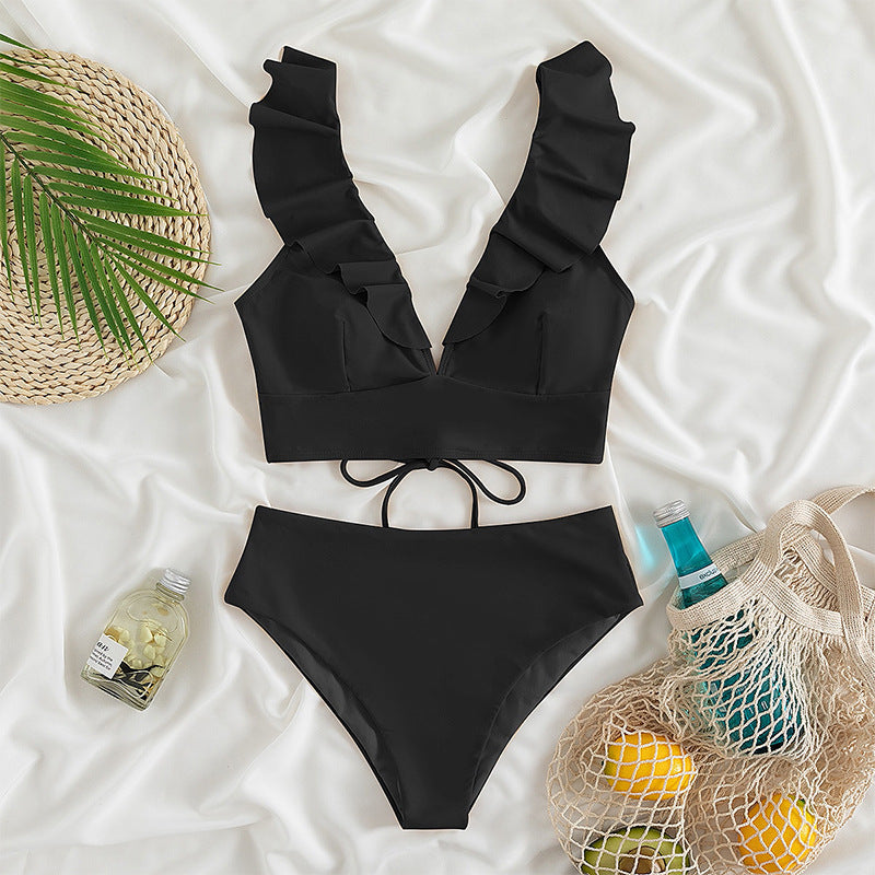 Ladies Ruffle V-Cut Swimsuit Set Chic and Style