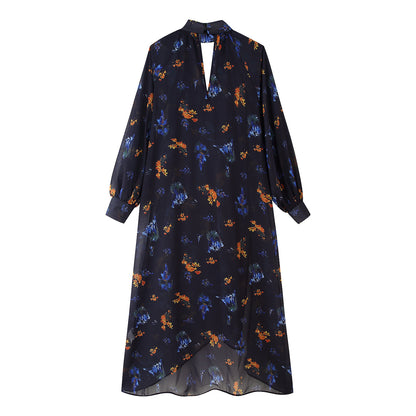 Robe maxi pour femme avec col montant élégant et design floral imprimé Chic und Stil