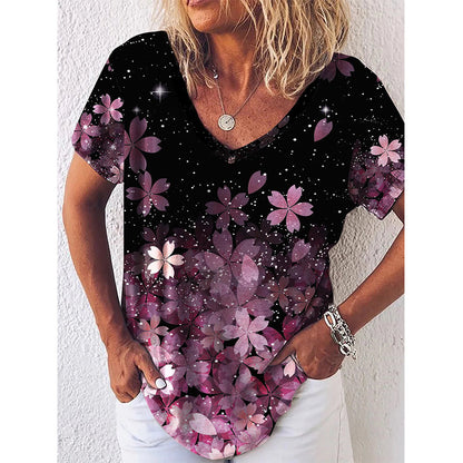 T-shirt à imprimé floral pour femmes à col en V Chic und Stil