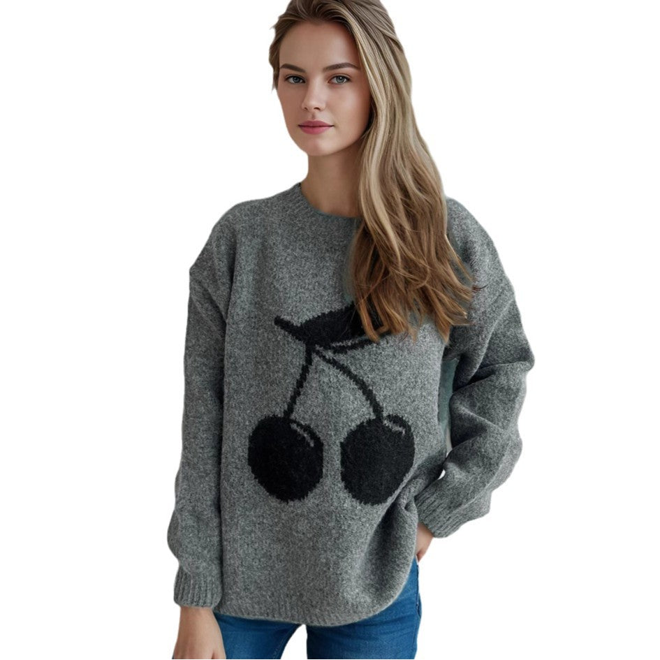 Pull femme avec motif cerise ludique et tricot doux Chic und Stil
