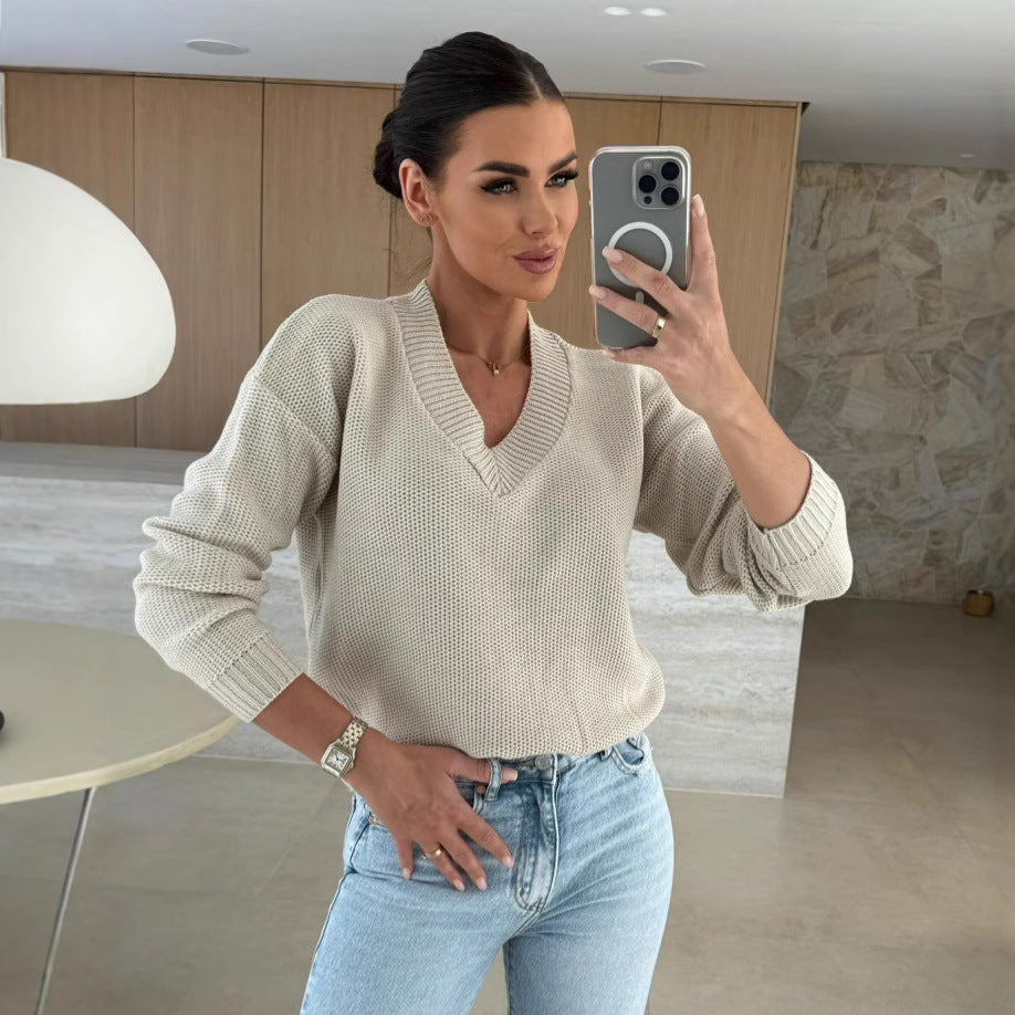 Pull en tricot pour femmes avec décolleté en V plongeant et coupe décontractée Chic und Stil