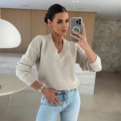 Pull en tricot pour femmes avec décolleté en V plongeant et coupe décontractée Chic und Stil