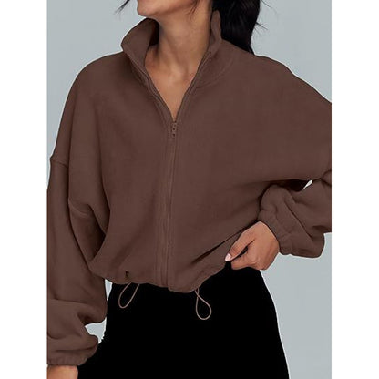Pull-over tendance oversize à zip pour dames avec col montant et cordon de serrage Chic und Stil