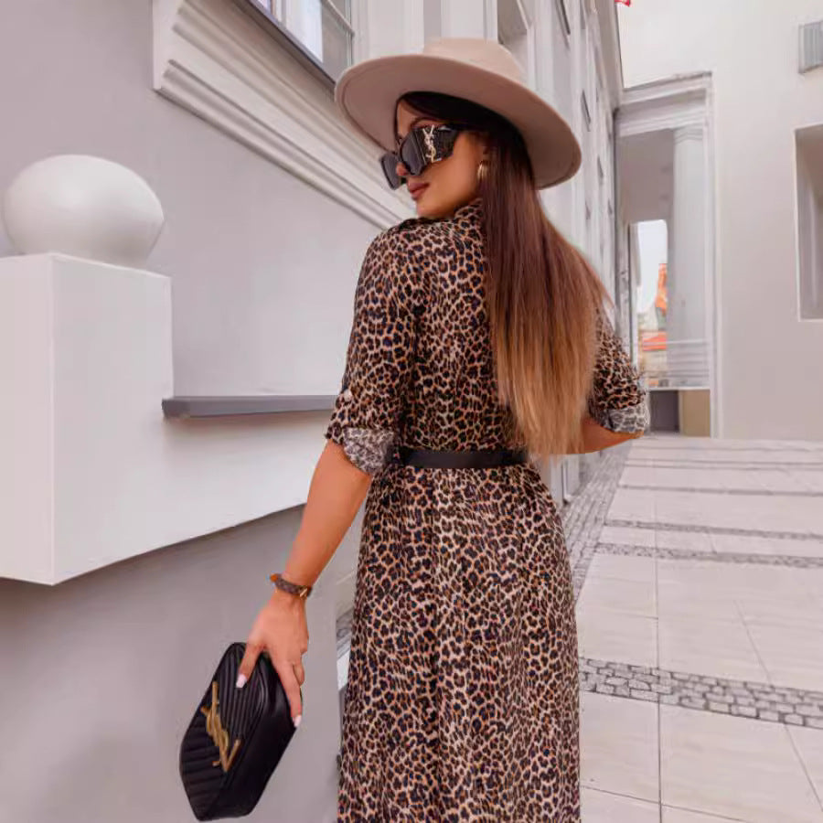 Women's Elegant Leopard Print Shirt Dress Chic and Style