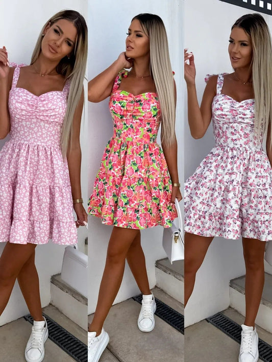 Robe Mini A-Ligne Florale Femme avec ourlet volant Chic und Stil