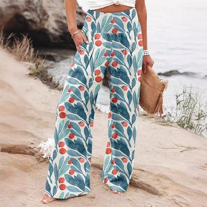 Pantalon d'été ample pour femmes avec imprimé floral et ceinture élastique Chic und Stil