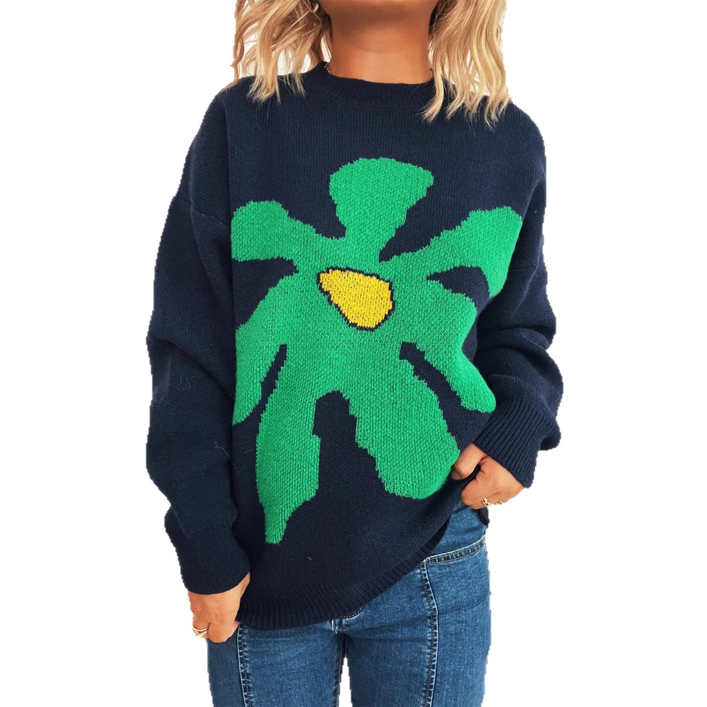 Femmes pull en tricot ludique avec application florale Chic und Stil