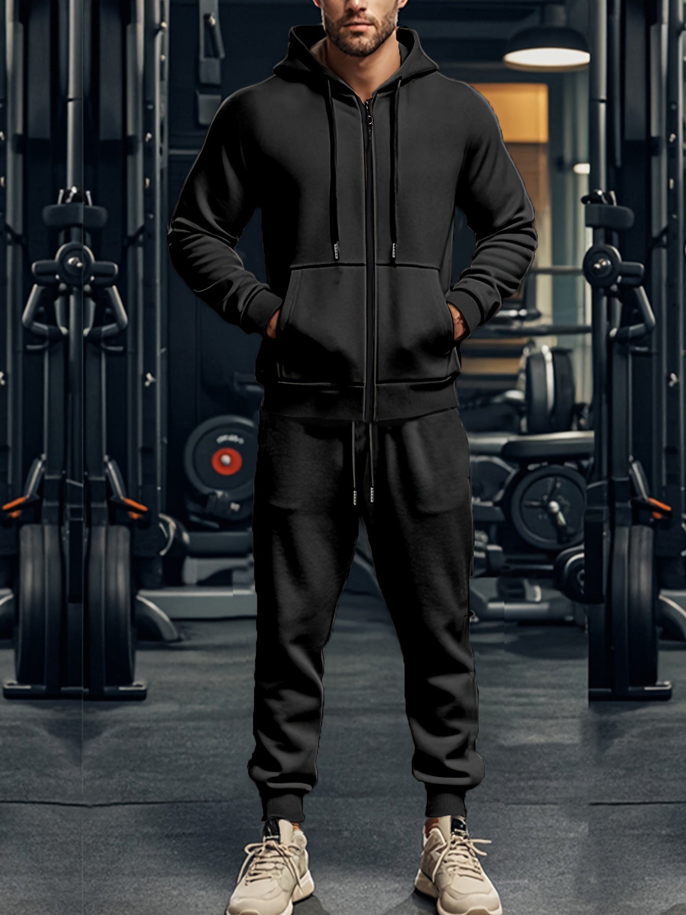 Men's sporty hoodie and jogger pants set with full zip and elastic waist Chic and Style