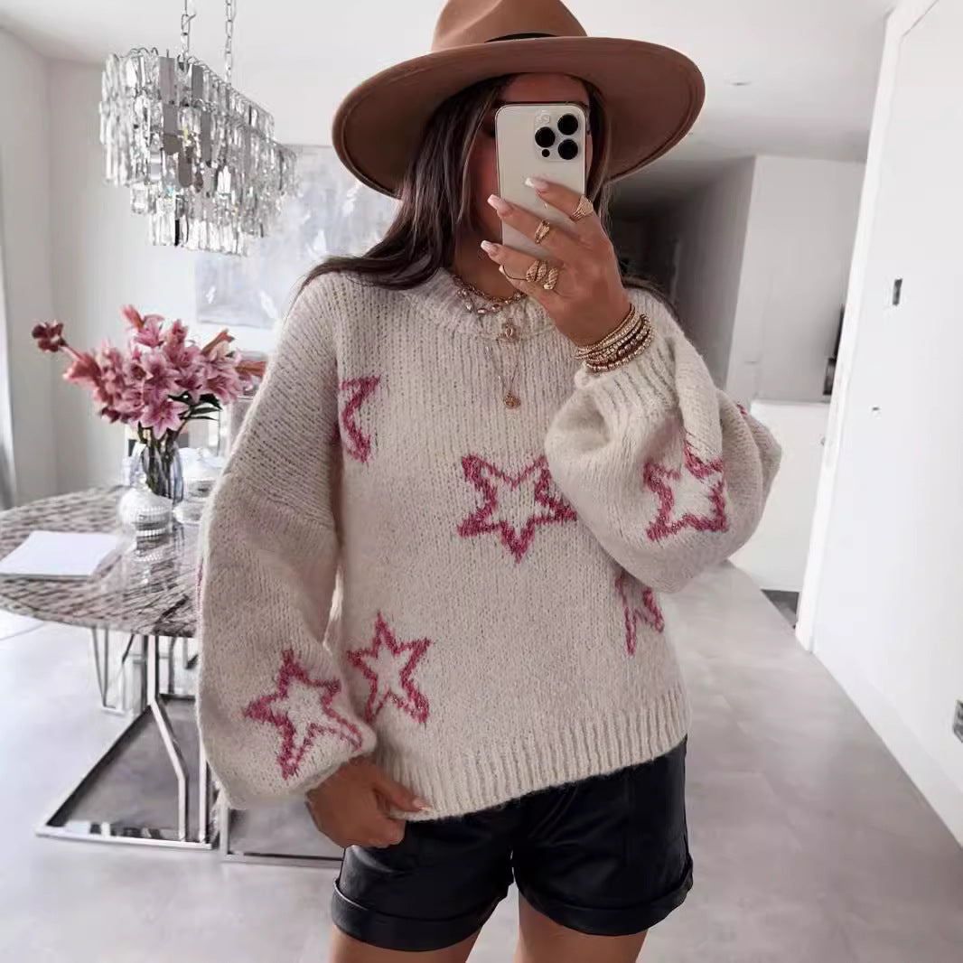 Pull en tricot pour femmes avec design d'étoiles et manches évasées Chic und Stil