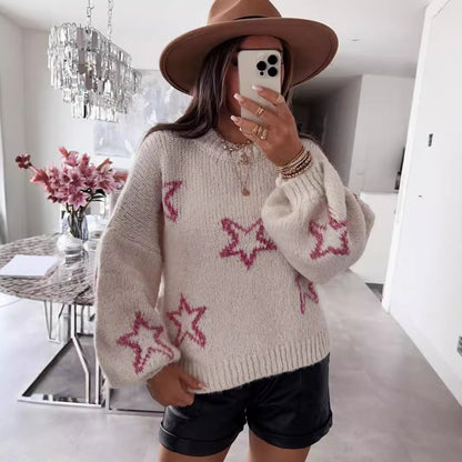 Pull en tricot pour femmes avec design d'étoiles et manches évasées Chic und Stil