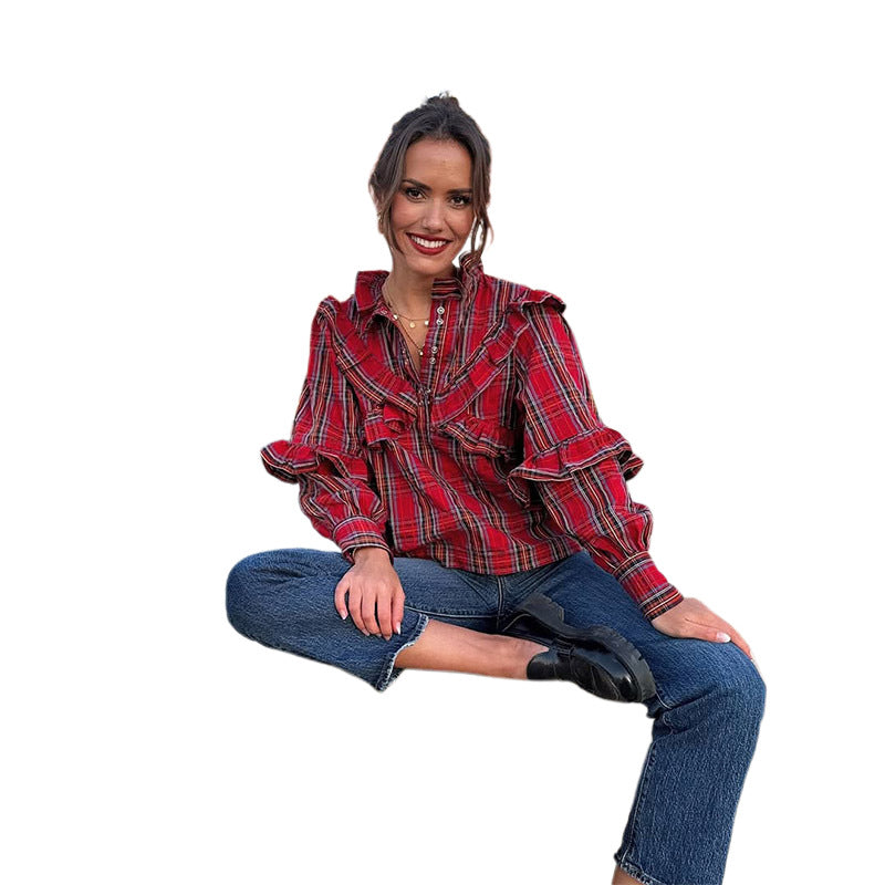 Chemisier pour femmes avec détails en volants et motif à carreaux Chic und Stil