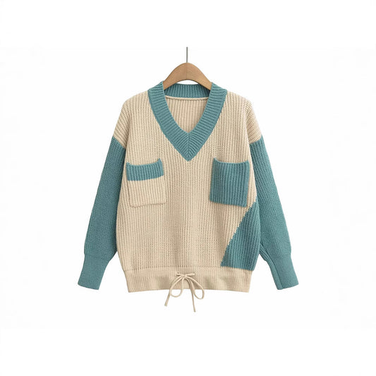 Thick knit pullover for women with V-neck and practical pockets Chic und Stil