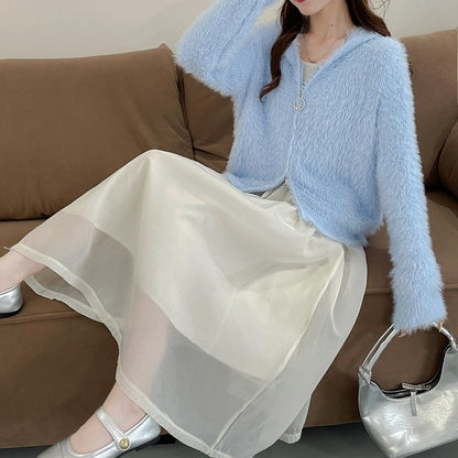 Dames pull-over doux avec capuche et matériau doux Chic und Stil