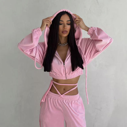Casual tracksuit for women with hooded top and wide-leg pants Chic and Style