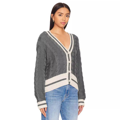 Cardigan décontracté en tricot pour femmes avec décolleté en V profond et une structure de motif en torsade caractéristique Chic und Stil