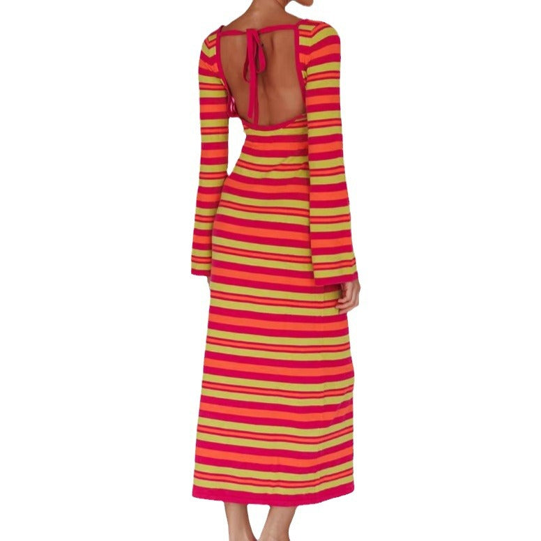 Robe à manches longues pour femmes au look rayé tendance Chic und Stil
