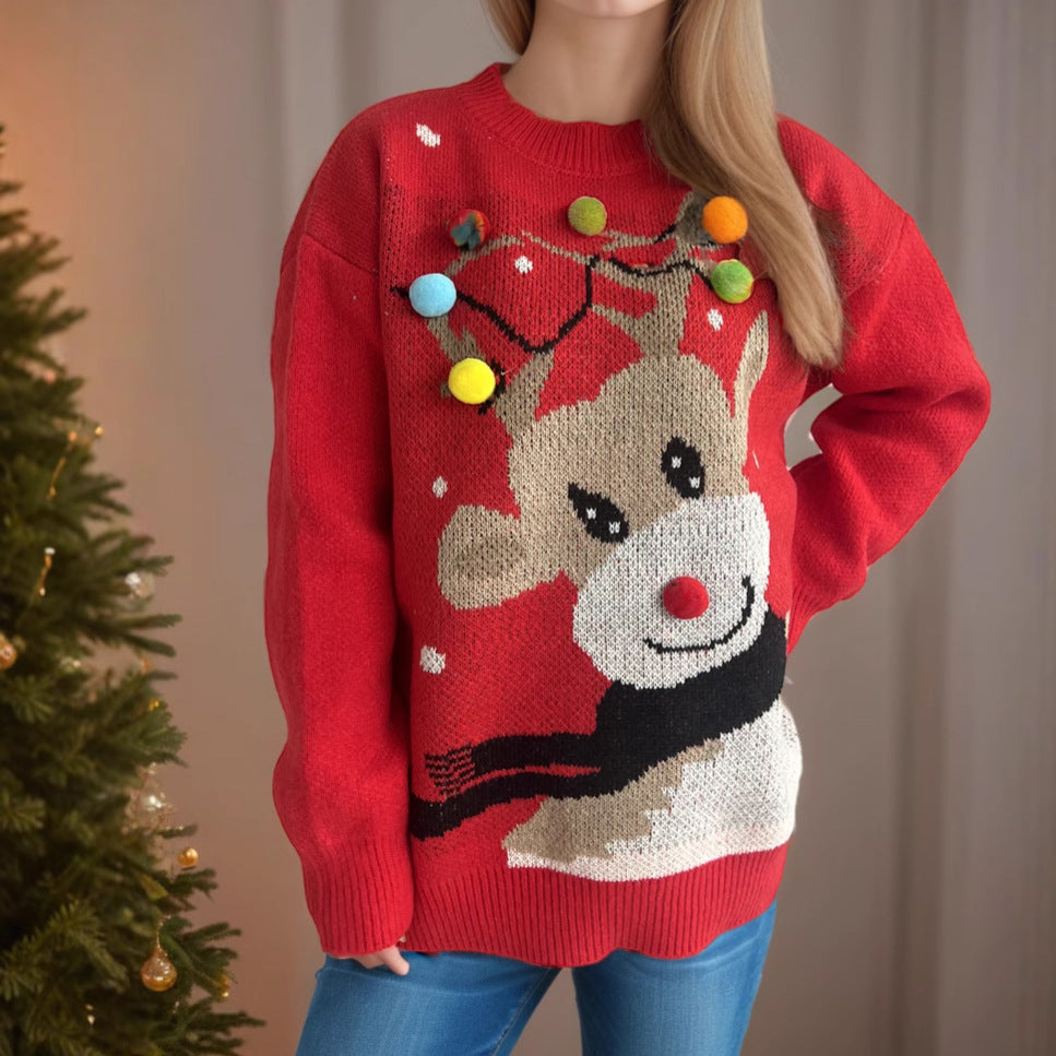 Pull femme de Noël avec un motif de renne unique et des appliques colorées Chic und Stil