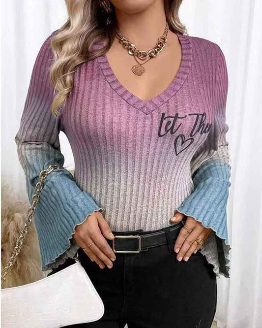 Dames pull à encolure en V avec des manches légèrement évasées et dégradé Chic und Stil