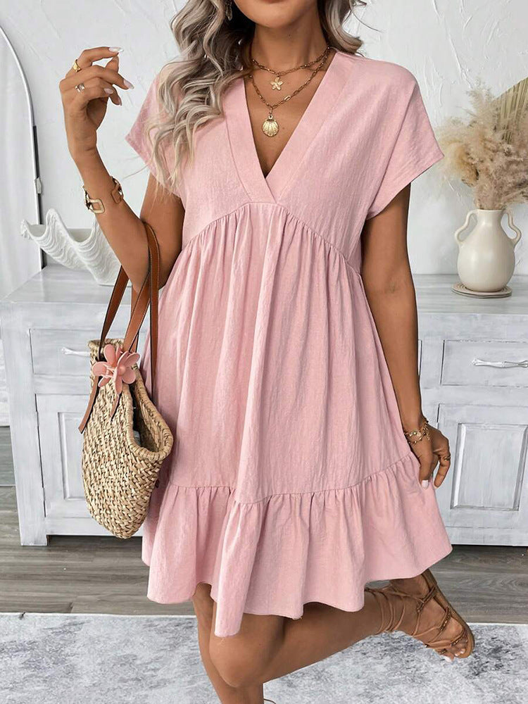 Robe d'été courte pour femmes avec décolleté en V profond et bas de volants Chic und Stil