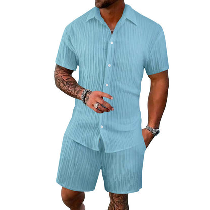 Homme ensemble chemise à manches courtes et shorts au design structuré Chic und Stil