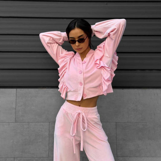 Dames Ensemble Lounge Confortable avec Détails Volants Chic und Stil