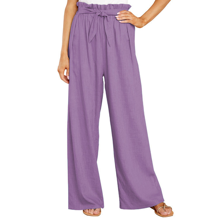High-waisted linen pants for women with a tie belt Chic and Style