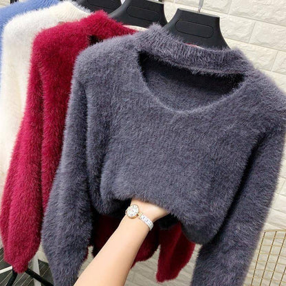 Pull en V avec col haut pour femmes douce Chic und Stil