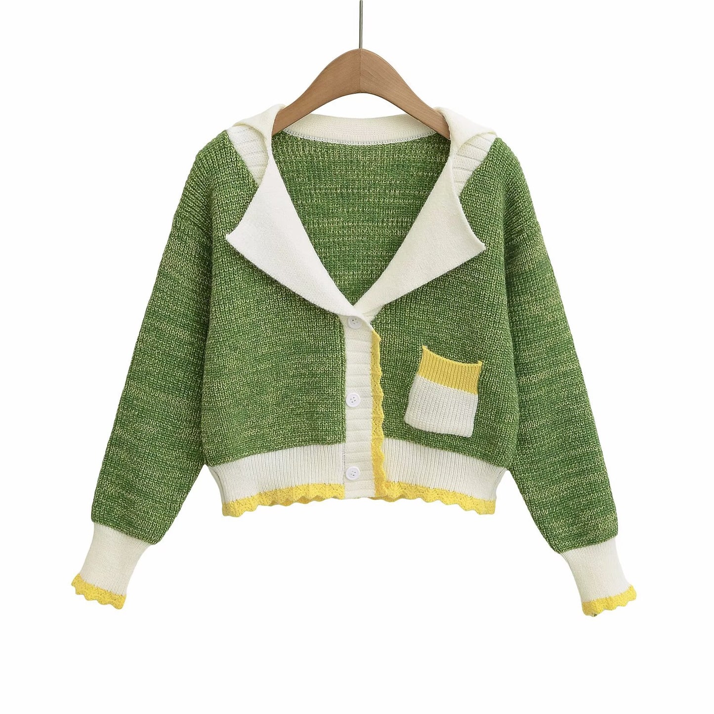 Ladies comfortable knit pullover with an elegant shawl collar and contrasting pockets Chic and Style