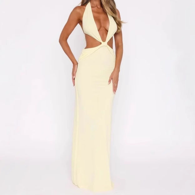 Robe maxi de luxe pour dames avec décolleté en V profond et détails découpés audacieux Chic und Stil