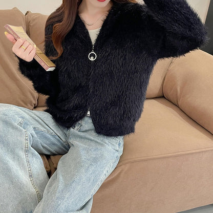 Dames pull-over doux avec capuche et matériau doux Chic und Stil