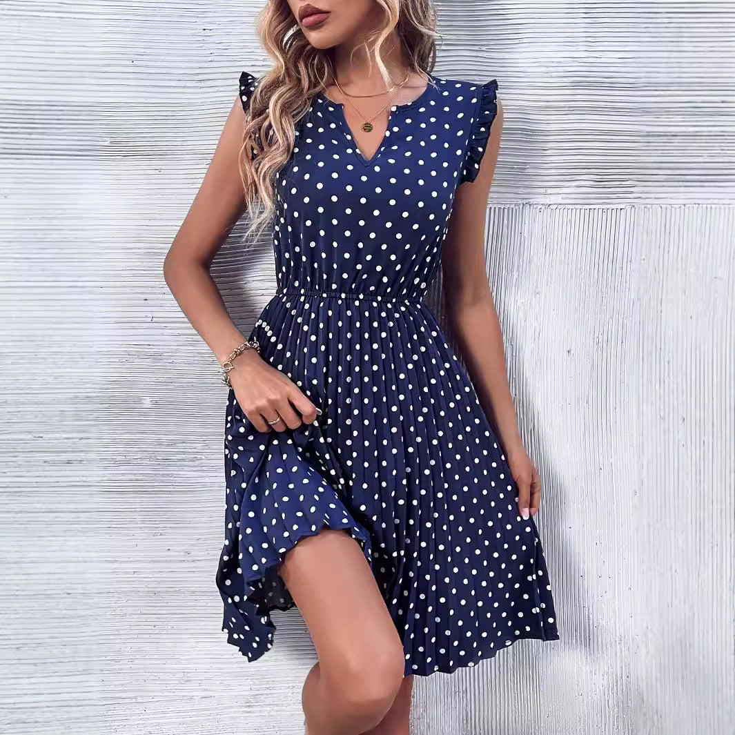 Robe maxi pour femmes avec design volanté et motif à pois Chic und Stil
