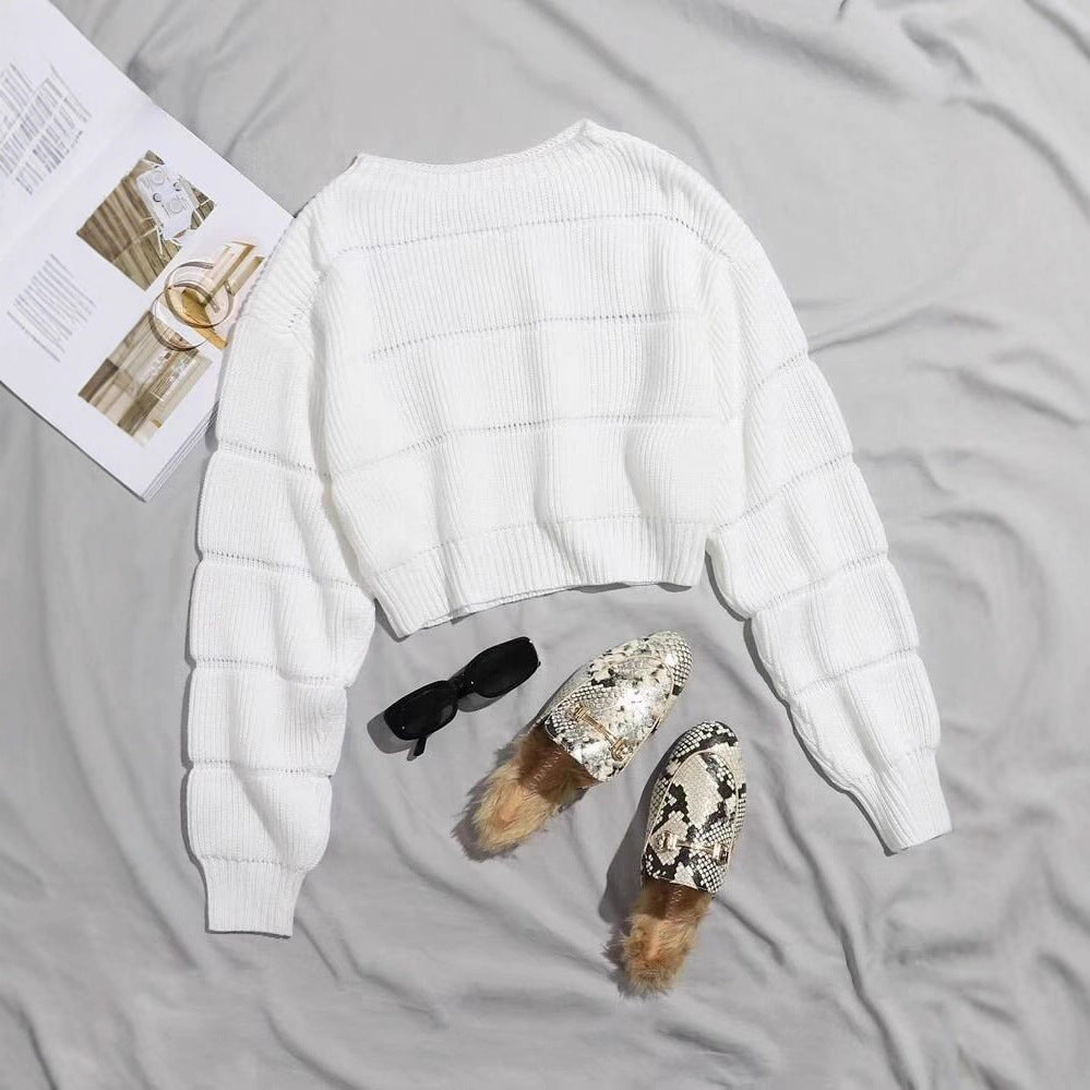 Dames pull-over en tricot tendance avec une texture en côtes et une coupe courte Chic und Stil