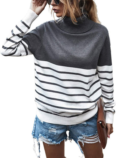 Pull col roulé confortable pour dames avec motif rayé Chic und Stil