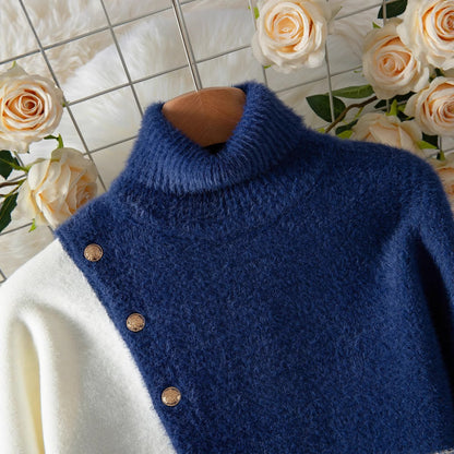 Femmes Pull chic avec col montant et boutons élégants Chic und Stil