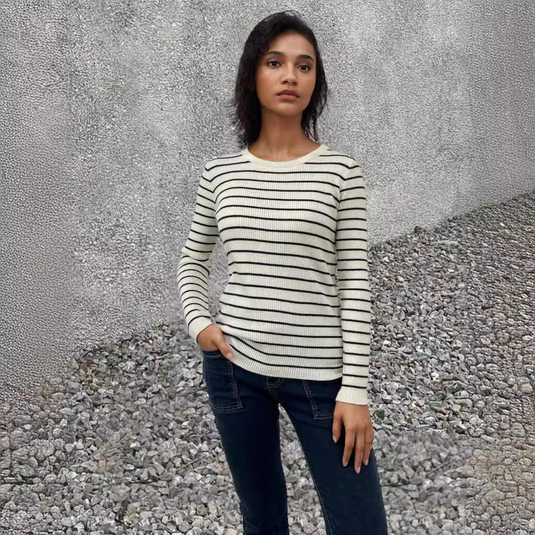 Pull à manches longues pour dames avec un motif rayé moderne et une coupe confortable Chic und Stil