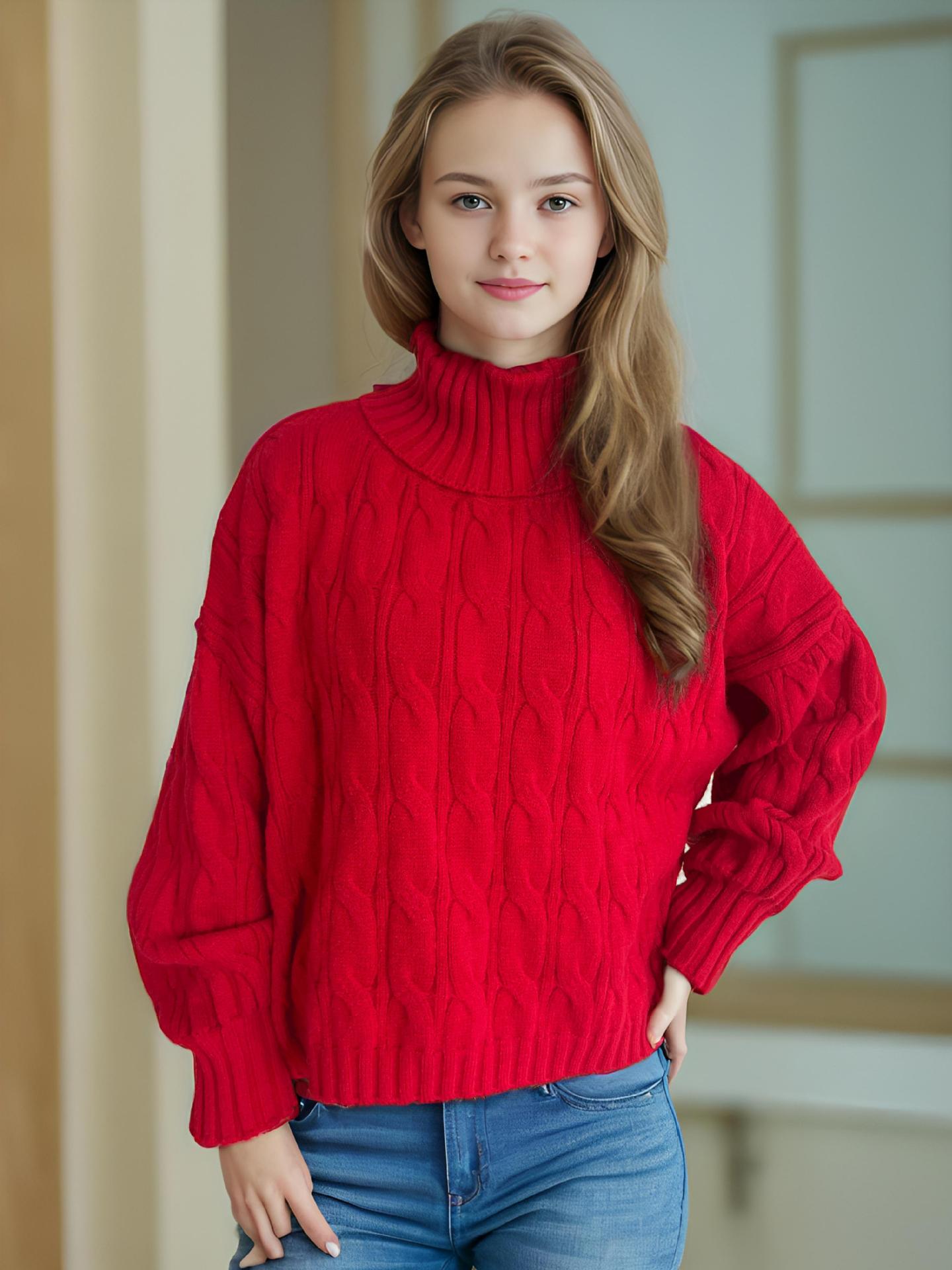 Pull femme en tricot avec col haut et aspect torsadé structuré Chic und Stil