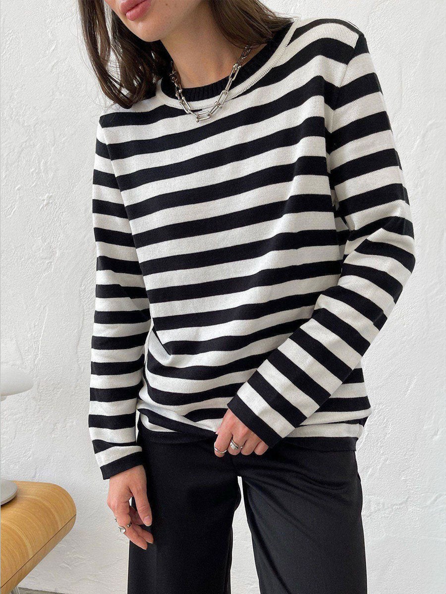 Pull over en tricot décontracté pour femmes avec motif rayé et coupe ample Chic und Stil