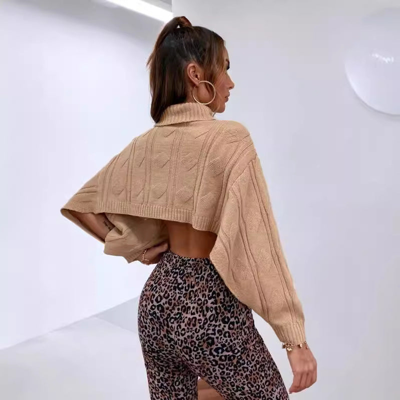 Dames cropped col roulé en tricot torsadé Chic und Stil